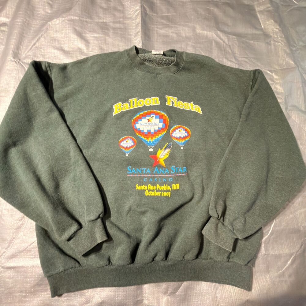 Vintage 2007 Balloon Fiesta Sweatshirt Forest Green Santa Ana Star Casino NM Y2K